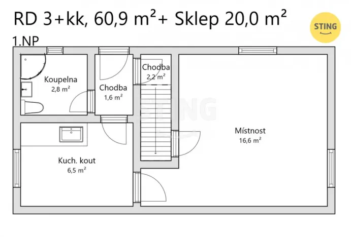 Prodej rodinného domu, Zlín, Prostřední, 61 m2