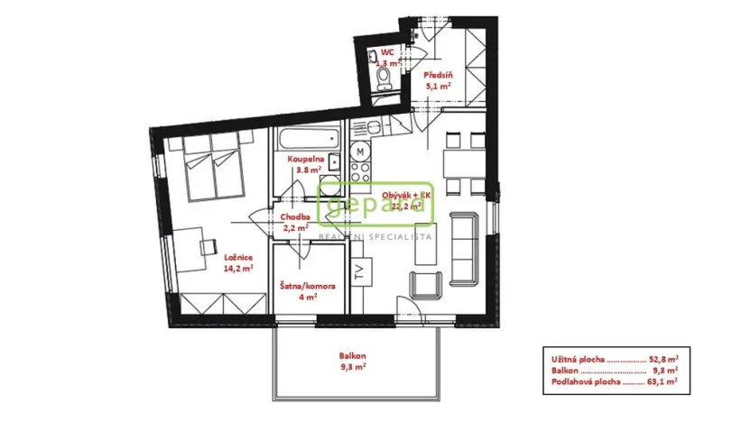 Pronájem bytu 2+kk, Praha - Hostivař, Vladycká, 52 m2