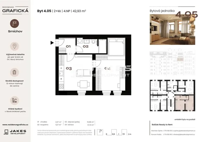 Prodej bytu 2+kk, Praha - Smíchov, Grafická, 43 m2