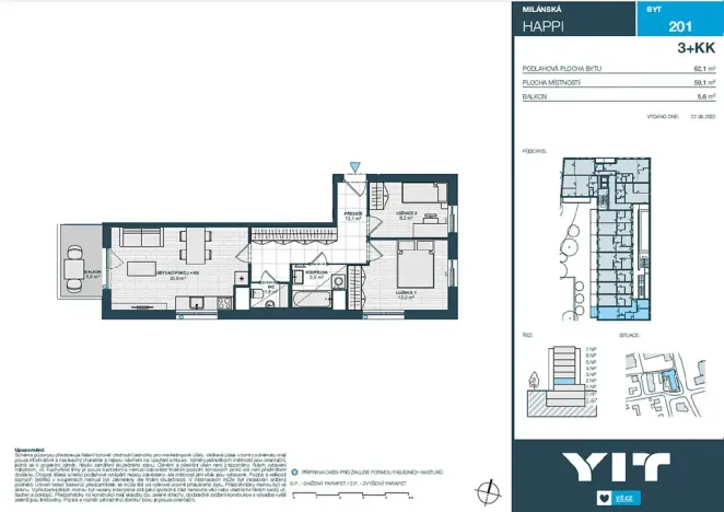 Pronájem bytu 3+kk, Praha - Horní Měcholupy, Milánská, 68 m2