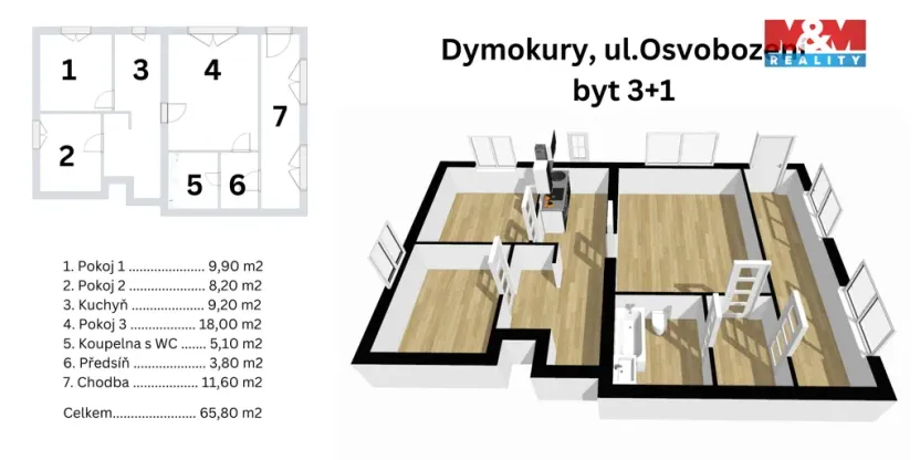 Prodej bytu 3+1, Dymokury, Osvobození, 65 m2