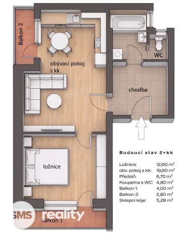 Prodej bytu 1+1, Brno - Černá Pole, Kladivova, 43 m2