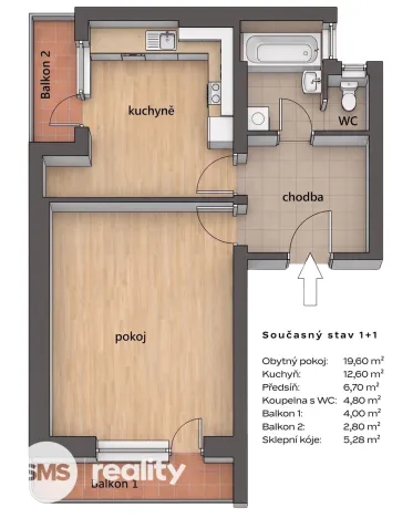 Prodej bytu 2+kk, Brno - Černá Pole, Kladivova, 43 m2