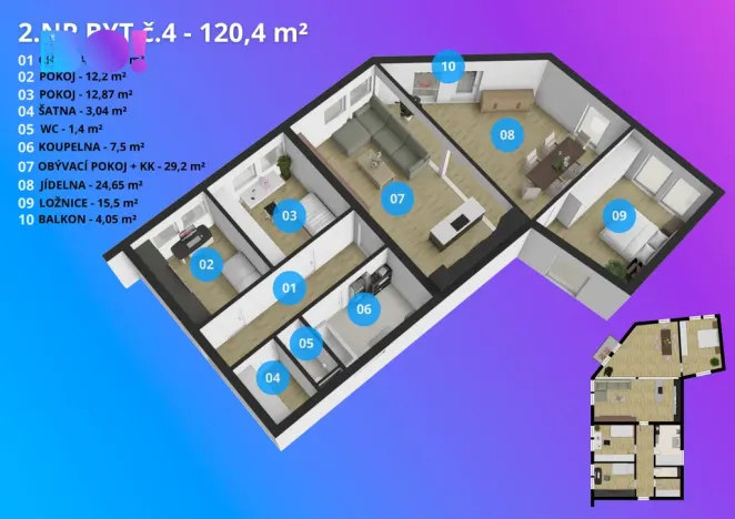 Pronájem bytu 4+kk, Prostějov, Mlýnská, 120 m2