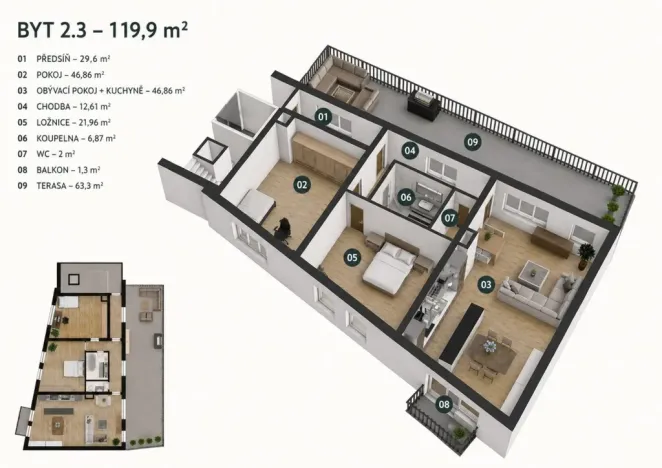 Pronájem bytu 3+kk, Prostějov, Mlýnská, 120 m2