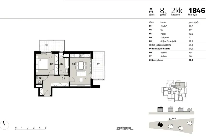 Pronájem bytu 2+kk, Praha - Modřany, Zlochova, 54 m2