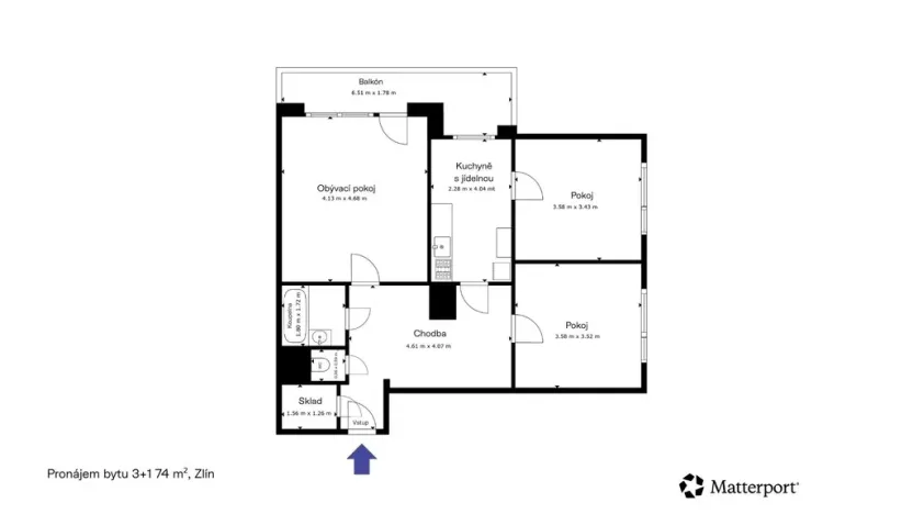 Pronájem bytu 3+1, Zlín, Větrná, 74 m2