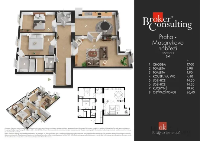 Pronájem bytu 3+1, Praha, 114 m2