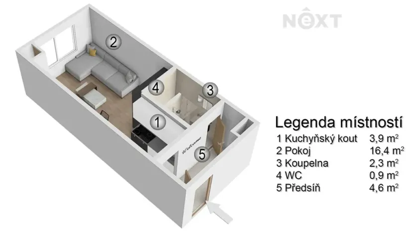 Prodej bytu 1+kk, Veselí nad Moravou, Chaloupky, 29 m2