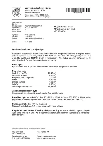 Pronájem bytu 1+kk, Děčín, Dvořákova, 44 m2