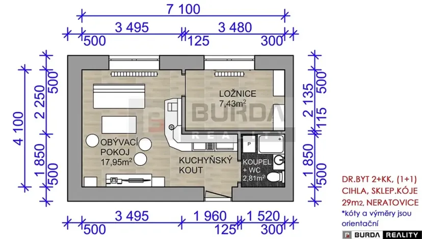 Pronájem bytu 2+kk, Neratovice, 30 m2