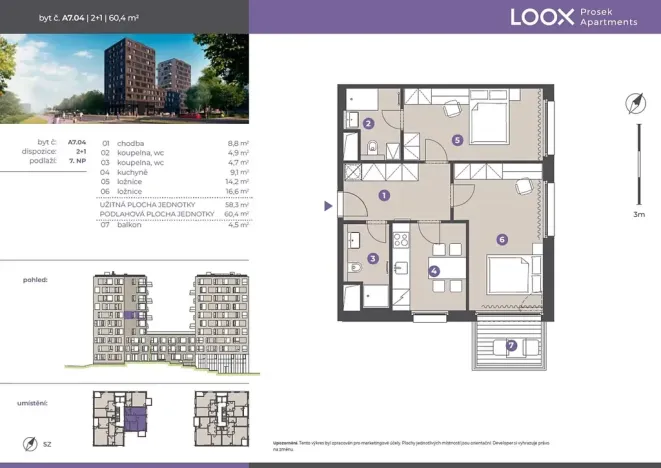 Pronájem bytu 2+1, Praha - Prosek, Litoměřická, 58 m2