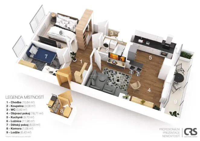 Pronájem bytu 3+kk, Praha - Prosek, Lovosická, 64 m2