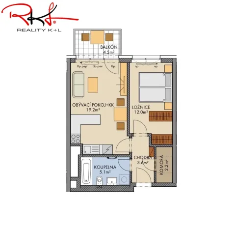 Pronájem bytu 2+kk, Praha, Pod Harfou, 49 m2