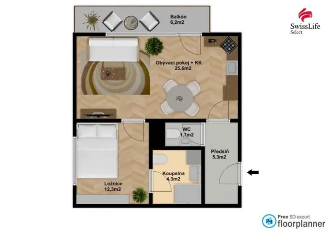 Pronájem bytu 2+kk, Praha - Hloubětín, Nepelova, 50 m2