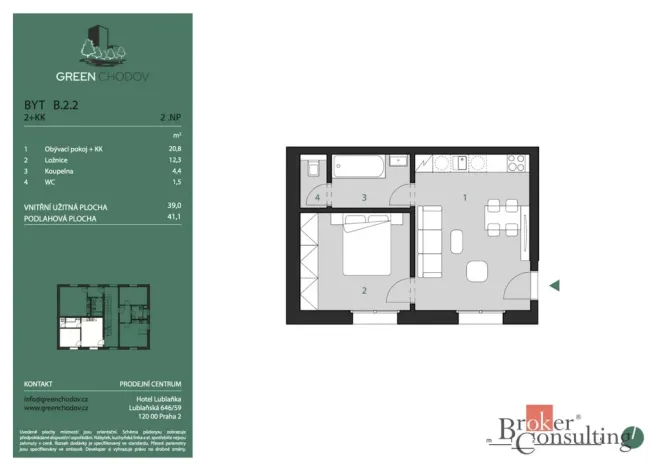 Prodej bytu 2+kk, Praha - Chodov, Klapálkova, 41 m2