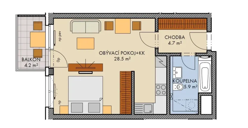 Prodej bytu 1+kk, Praha - Dolní Měcholupy, Honzíkova, 40 m2