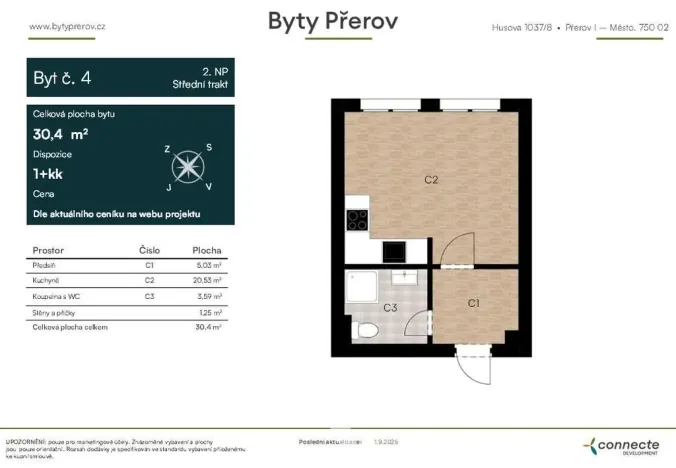 Pronájem bytu 1+kk, Přerov - Přerov I-Město, Husova, 30 m2