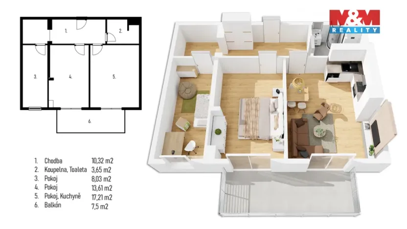 Prodej bytu 3+kk, Rostěnice-Zvonovice - Rostěnice, 53 m2