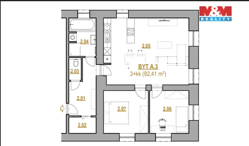 Prodej bytu 3+kk, Strakov, 82 m2