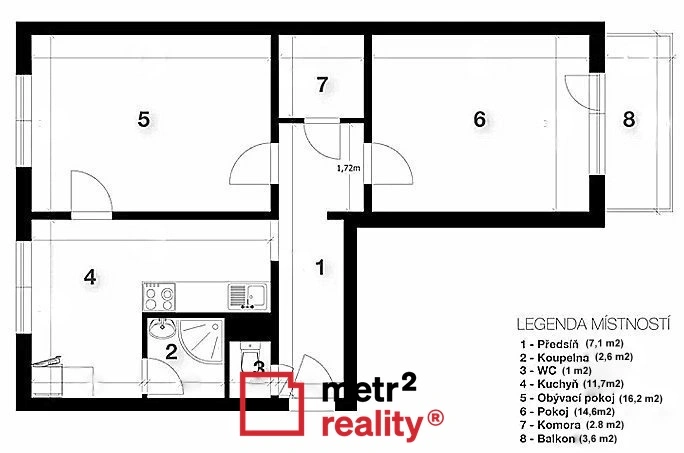 Pronájem bytu 2+1, Olomouc, Heyrovského, 58 m2