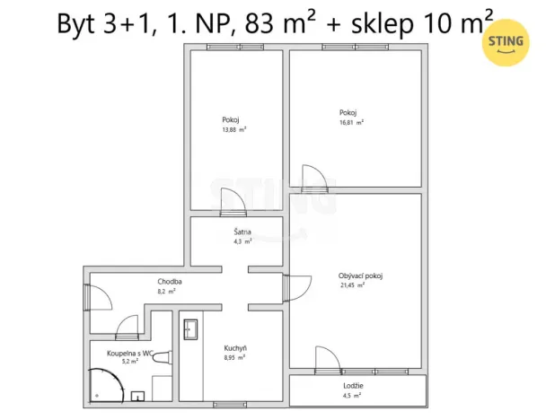 Prodej bytu 3+1, Uherské Hradiště, Derflanská, 78 m2