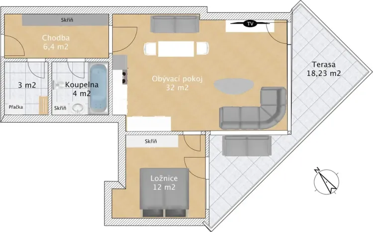 Pronájem bytu 2+kk, Praha - Žižkov, Pitterova, 61 m2