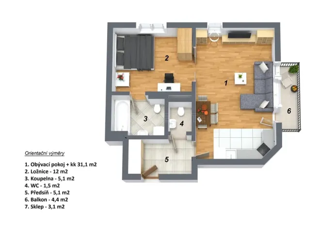 Pronájem bytu 2+kk, Praha, Lipovská, 55 m2