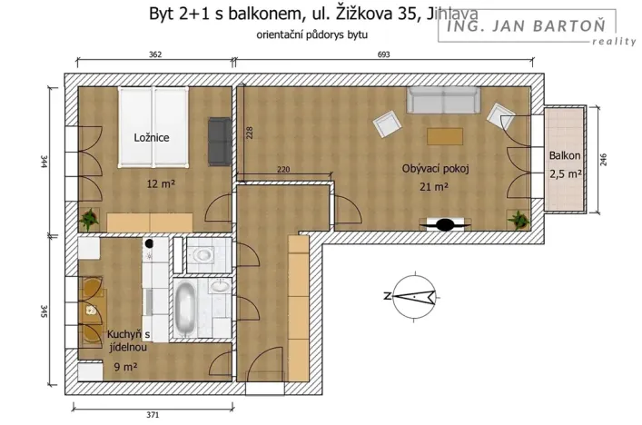 Pronájem bytu 2+1, Jihlava, Žižkova, 56 m2