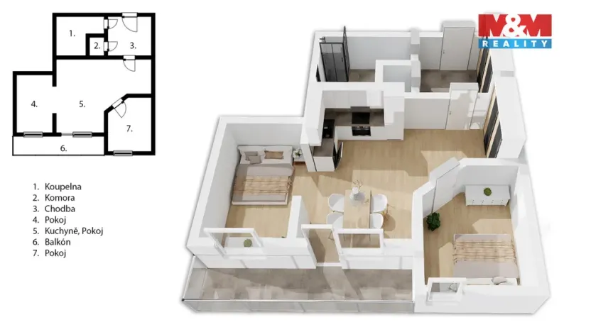 Pronájem bytu 2+kk, Praha, Názovská, 50 m2