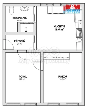 Pronájem bytu 2+1, Litoměřice - Předměstí, Palackého, 61 m2
