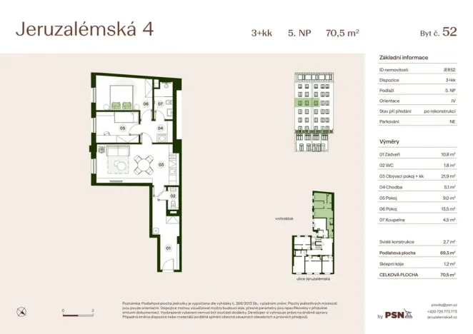 Prodej bytu 3+kk, Praha, Jeruzalémská, 67 m2
