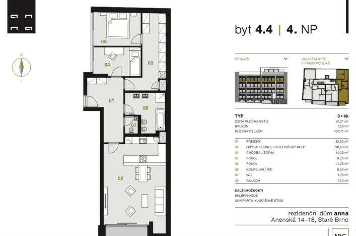 Prodej bytu 3+kk, Brno - Staré Brno, Anenská, 105 m2