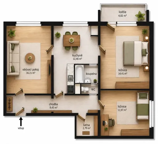 Prodej bytu 3+1, Otrokovice, Družstevní, 72 m2