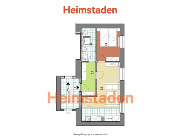 Pronájem bytu 2+kk, Ostrava - Poruba, Budovatelská, 40 m2