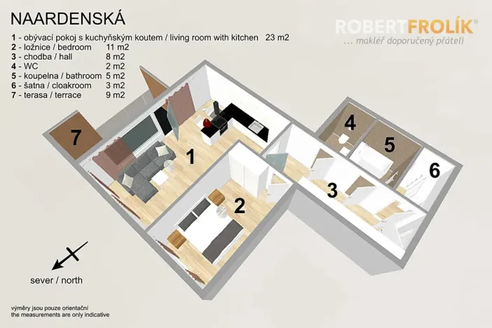 Pronájem bytu 2+kk, Praha - Liboc, Naardenská, 54 m2