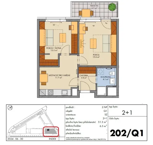 Prodej bytu 2+1, Praha - Hlubočepy, Vítové, 51 m2