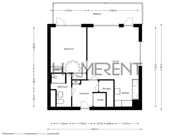 Pronájem bytu 2+kk, Praha - Velká Chuchle, Mrkosova, 51 m2