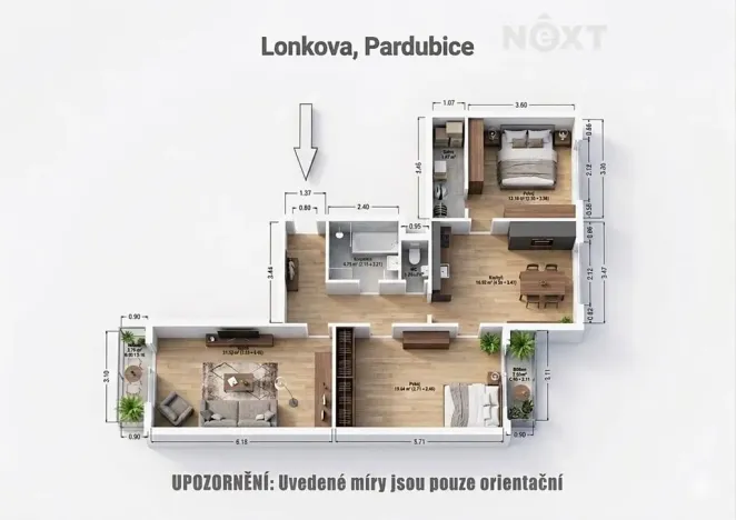 Prodej bytu 3+1, Pardubice, Lonkova, 101 m2