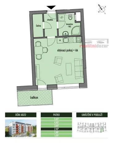 Pronájem bytu 1+kk, Brno, Chvalovka, 43 m2
