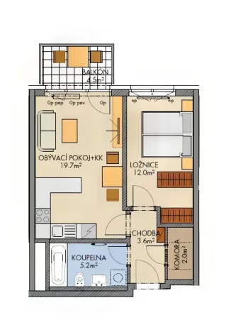 Pronájem bytu 2+kk, Praha - Vysočany, Pod Harfou, 45 m2