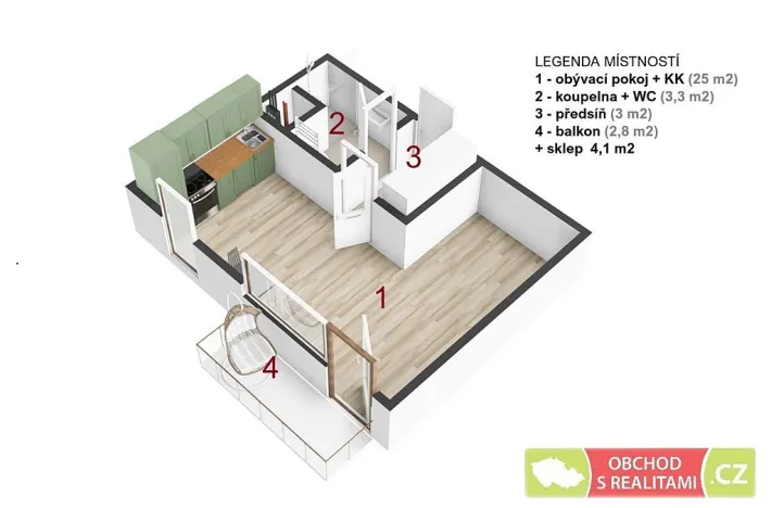 Pronájem bytu 1+kk, Praha, Štěchovická, 45 m2