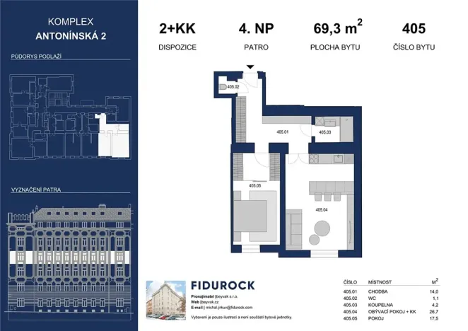 Pronájem bytu 2+kk, Brno, Antonínská, 69 m2