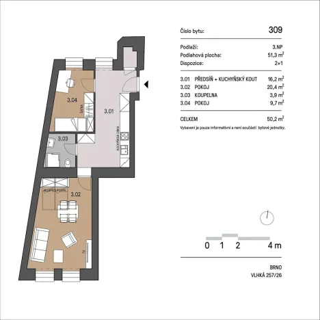Pronájem bytu 2+1, Brno, Vlhká, 55 m2