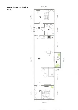 Pronájem bytu 2+kk, Teplice, Masarykova třída, 82 m2