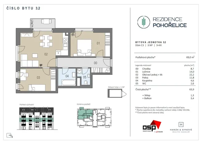 Pronájem bytu 3+kk, Pohořelice, U Kasáren, 70 m2