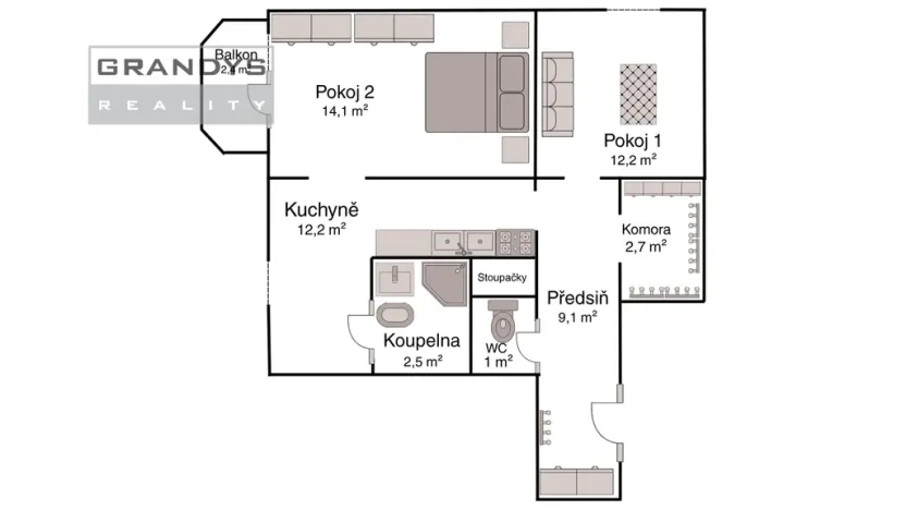 Prodej bytu 2+1, Jihlava, Březinova, 56 m2