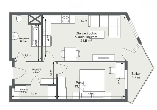 Pronájem bytu 2+kk, Praha - Hlubočepy, Ondrákové, 49 m2