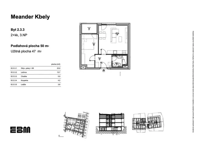 Prodej bytu 2+kk, Praha - Kbely, K Vinoři, 50 m2