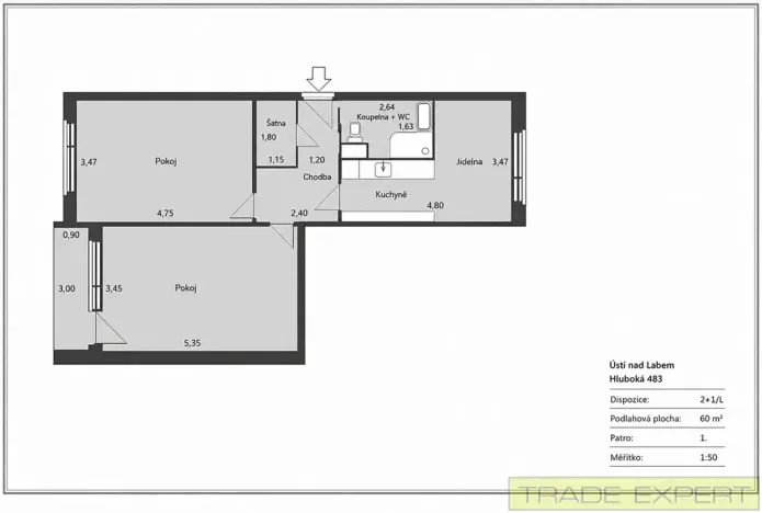 Prodej bytu 2+1, Ústí nad Labem, Hluboká, 61 m2